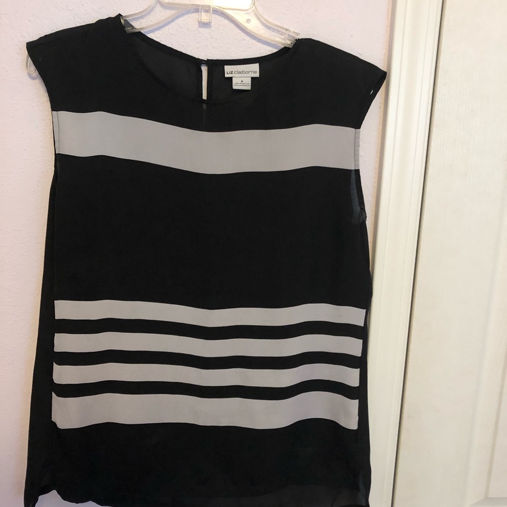 🍁4/$16 🍁 Liz Claiborne | black and white stripe | sheer top